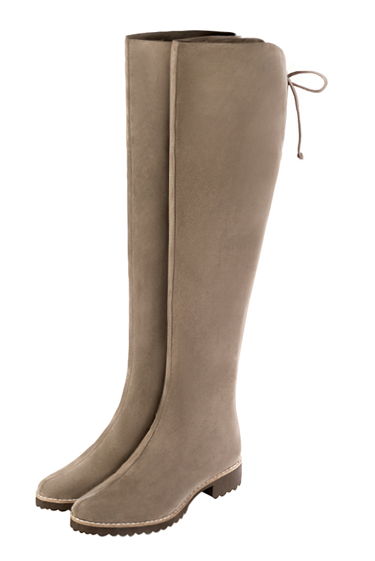 French elegance and refinement for these tan beige leather thigh-high boots, 
                available in many subtle leather and colour combinations. Pretty thigh-high boots adjustable to your measurements in height and width
Customizable or not, in your materials and colors.
Its side zip and rear opening will leave you very comfortable.
Its large comfortable rubber sole will isolate you from the ground. 
                Made to measure. Especially suited to thin or thick calves.
                Matching clutches for parties, ceremonies and weddings.   
                You can customize these thigh-high boots to perfectly match your tastes or needs, and have a unique model.  
                Choice of leathers, colours, knots and heels. 
                Wide range of materials and shades carefully chosen.  
                Rich collection of flat, low, mid and high heels.  
                Small and large shoe sizes - Florence KOOIJMAN